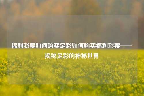 福利彩票如何购买足彩如何购买福利彩票——揭秘足彩的神秘世界