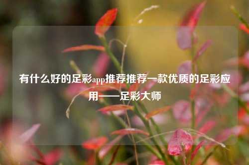 有什么好的足彩app推荐推荐一款优质的足彩应用——足彩大师